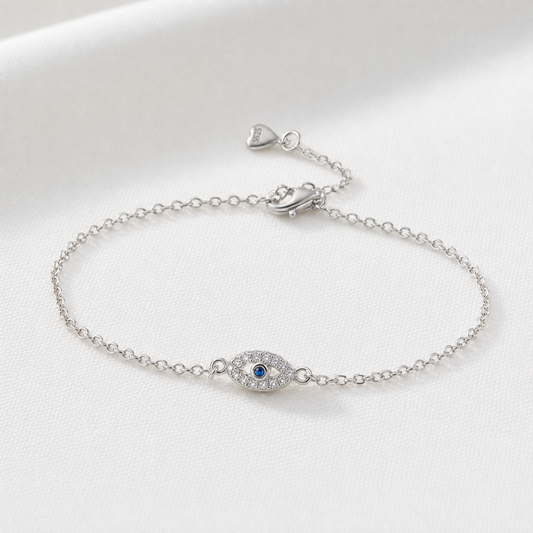 silver armband med evil eye symbol
