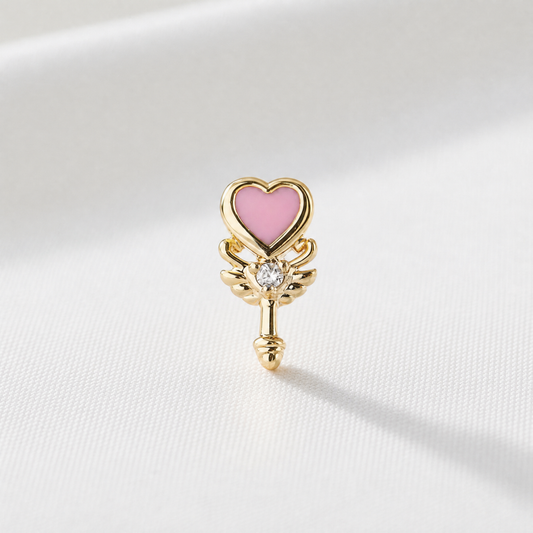 guld stud med rosa hjärta